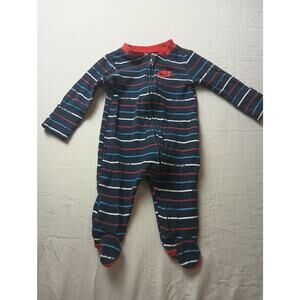 Nike Infant Sleeper Pajama Blue Red White Strip Footed Size 3 Months Zipper